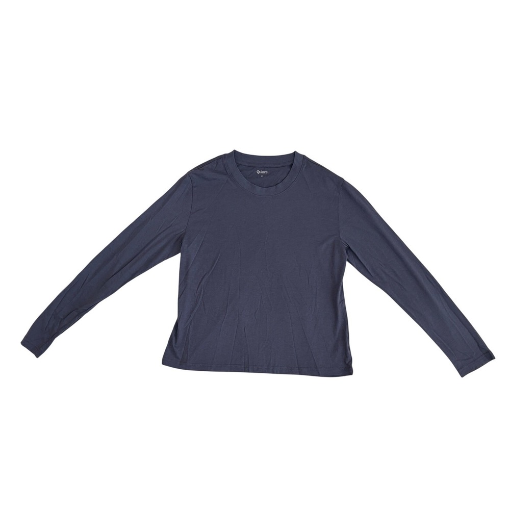 Quince Long Sleeve Crew Neck T-Shirt Navy Blue Cotton Modal Blend Size M NWOT